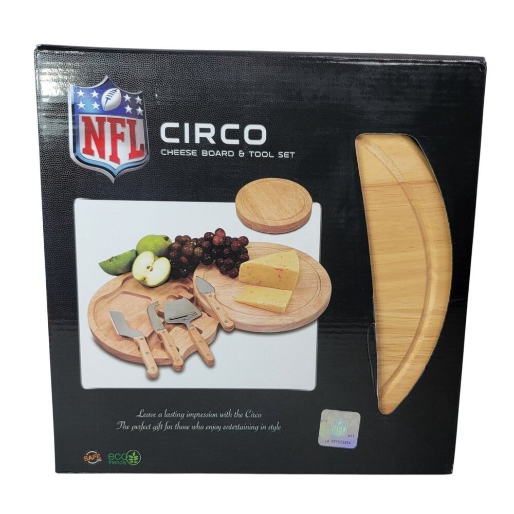 NFL Baltimore Ravens Wood Cheese Board Tool Set Round Rotate Football Circo NEW